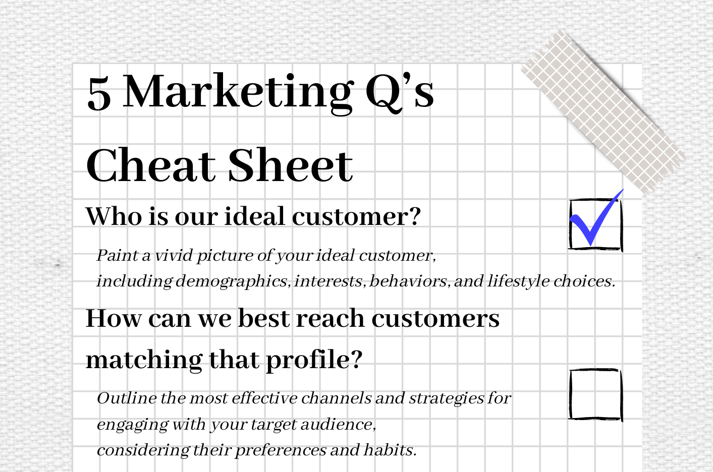 5 Marketing Questions Cheat Sheet